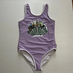 Nautica Girls 1 pc Swimsuit S 7 Purple Sequin Seashell - Picture 1 of 10