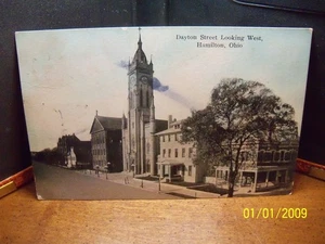 1916 Dayton St guardando ovest campanile orologio torre lampioni Hamilton OH Ohio - Foto 1 di 2