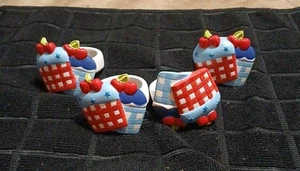 Lot Of 4 Cupcake Napkin Ring Holders Resin Red White Blue Summer Picnic - Picture 1 of 6