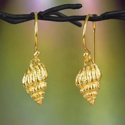 海贝钩耳环 18K 金 Vermeil 实心 925 纯银 2.91 克 — 第 1/4 张图片