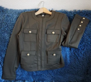 T Tahari Ponte Knit Military Style Fitted Jacket Olive Green S/P NWT - Picture 1 of 12