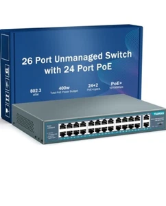 Yuanley 24 Port PoE Switch with 2 Gigabit Ethernet Uplink Port, Open Box - Picture 1 of 8