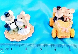 Set of 2 - Mini Litttle Cheesers Handcrafted Mouse Wedding Ganz Figurines - Picture 1 of 4