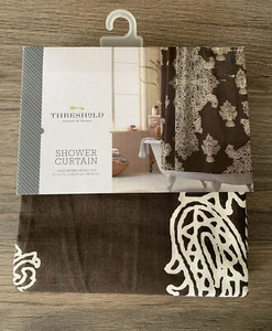 Threshold Shower Curtain Large Brown Medallion 72 In x 72 In New - Picture 1 of 9
