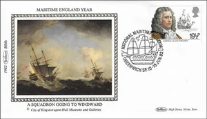 A Squadron Going To Windward Maritime Triumph Ship England Benham Silk FDC 1982 - Picture 1 of 2