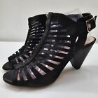 Vince Camuto Black Leather Strappy Heels Womens 95 395 Open Toe Caged Eliana