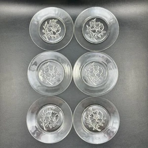 Jeannette Glas Kamelie Teller Brot Dessert Set - 6 geprägt klar 6,25 Zoll Vintage - Bild 1 von 11