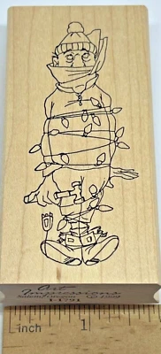 Impresiones artísticas enredadas Bob luces de Navidad sello de goma I-1791 montado en madera Foto 1 de 4