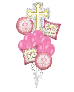 Baby Boy Christening, Baptism Silver & Gold Cross Balloon Bouquet (11 Balloons) - Picture 1 of 5