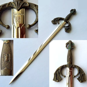 Vintage Mittelalter Schwert Brieföffner mit verzierter Distressed Bronze Optik Italienisch - Bild 1 von 24