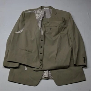 Calvin Klein 46R 42x29 Khaki Stripe 3 Peice Mens Vest Jacket Pants Suit - Picture 1 of 12