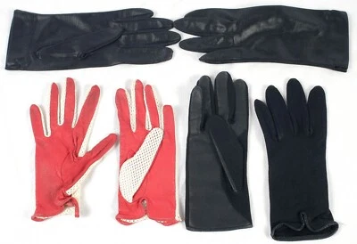 批量 #15 3 对复古女式女士装扮时尚手套黑色皮革红色 — 第 1/4 张图片