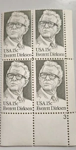U.S.A. 1981 Senator Everett Dirksen of Illinois, Plate Block of Four Mint Stamps - Picture 1 of 2