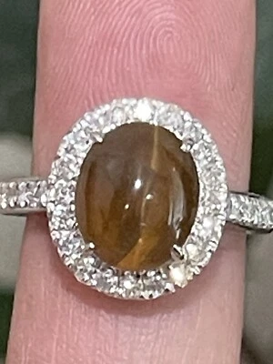 Anillo ojo de gato natural GIA 5,28 quilates diamante 0,51 quilates, pt950 EE. UU. #6,75 Foto 1 de 4