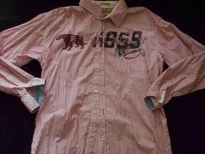 Red white long sleeve button up shirt Rugby Mansion Stripe button up shirt XL - Picture 1 of 4