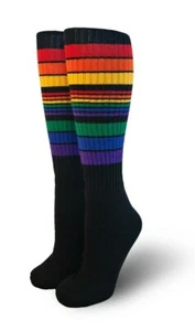 Pride Socks Black Rainbow Knee High Unisex Tube Socks Power - Picture 1 of 4