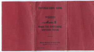 Vintage WESTON Master II Model 735 Universal Exposure Meter Instruction Book