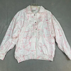 VTG Adidas Jacket Adults Size M Y2K Windbreaker White Pink All Over Print - Picture 1 of 14