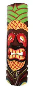 TIKI Mask Wooden Wall Plaque 50cm Hand Carved Painted  MAORI STYLE PINEAPPLE new - Picture 1 of 3