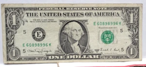 $1 1988A E-K Plate #5/6 RUN 10 ( WEB NOTE) FEDERAL RESERVE NOTE CURRENCY - Picture 1 of 2