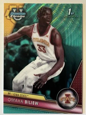 2023-24 Bowman University Chrome #32 Omaha Biliew Aqua Wave Refractor #/299 - Image 1 of 2