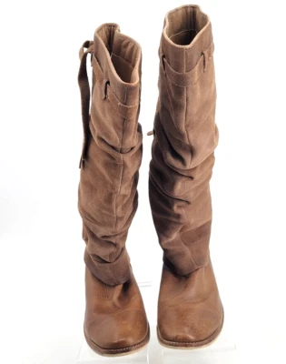 Antelope Tan Soft Tall Suede Slouch Boots Tie accent Top Zip At Ankle 40/9 - Image 1 of 4