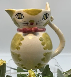 Vintage süß & kitschig ~ grün und weiß Keramik Katze Krug/Krug Hergestellt in Japan 5,75 Zoll - Bild 1 von 9