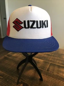 Vintage SUZUKI Motorcycle Trucker Foam Mesh Snapback Hat Cap Racing RARE - Picture 1 of 11