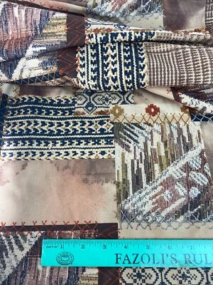 Vintage Brown Rust Black Aztec print rayon fabric - 1 yd 32" x 62" wide - Image 1 of 4