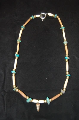 Arizona Rattlesnake Tail Necklace Bone Beads with Brass Beads Real AZ Turquoise - Image 1 of 2