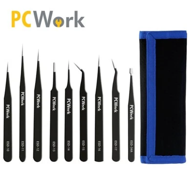 ESD Pinzetten Set Edelstahl Hochwertig Antistatisch Elektronik Modellbau 9 Teile - Bild 1 von 4