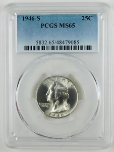 1946-S 25c Washington Silver Quarter PCGS MS65 Gem Uncirculated Coin C2483 - Picture 1 of 2