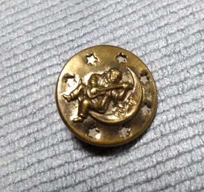 Vintage Antique Metal Picture Button MAN MOON STARS MIDNIGHT SERANADE - Image 1 of 4