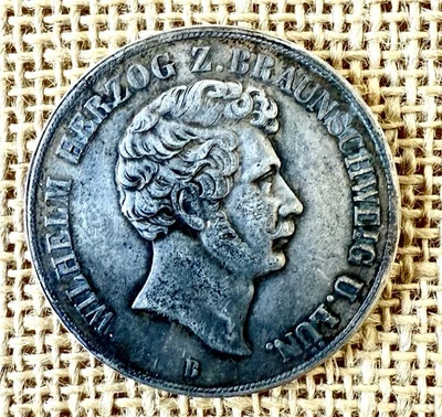 1854-B German Brunswick-Wolfenbuttel Silver 2 Thaler (3-1/2 Gulden) KM# 1140 - Image 1 of 4