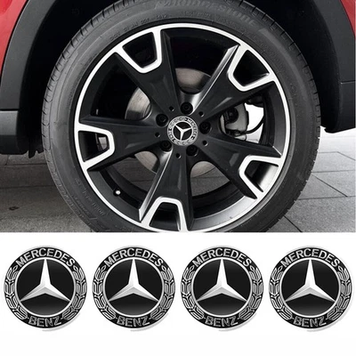 Fit For Mercedes Benz C E S GLC 75MM Wheel Centre Rims Hub Caps 4PCS Black Badge - Image 1 of 4