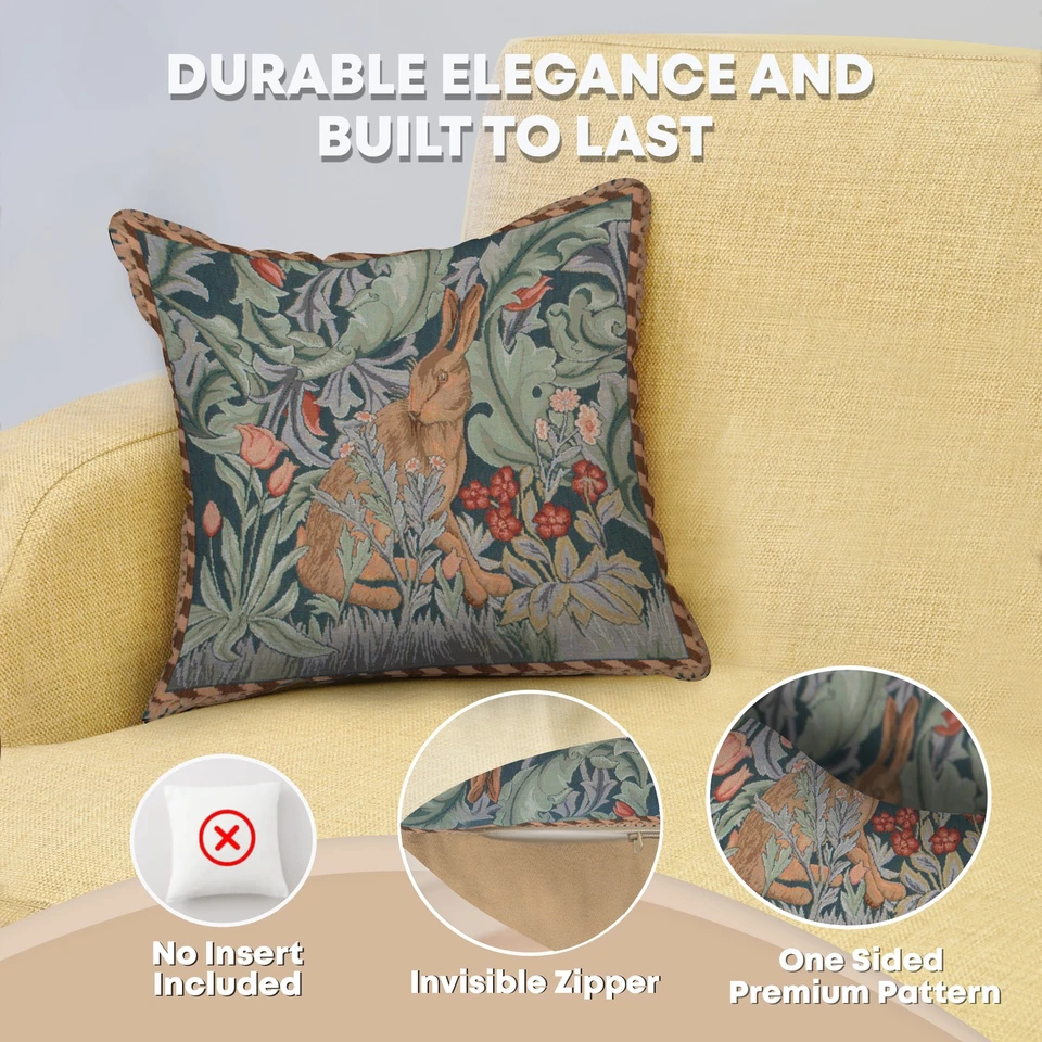 Rabbit as William Morris 2 French Tapestry Cushion Pillow Cover Fine Art Decor a - H 14 X W 14(medium)