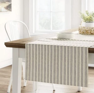 Threshold Cotton Striped Table Runner in Natural NEW 14" x 72" - Picture 1 of 7