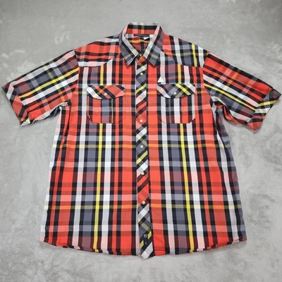 Camisa Rocawear Para Hombre XL Roja Amarilla Negra A Cuadros Manga Corta Western Pearl Snap Foto 1 de 4