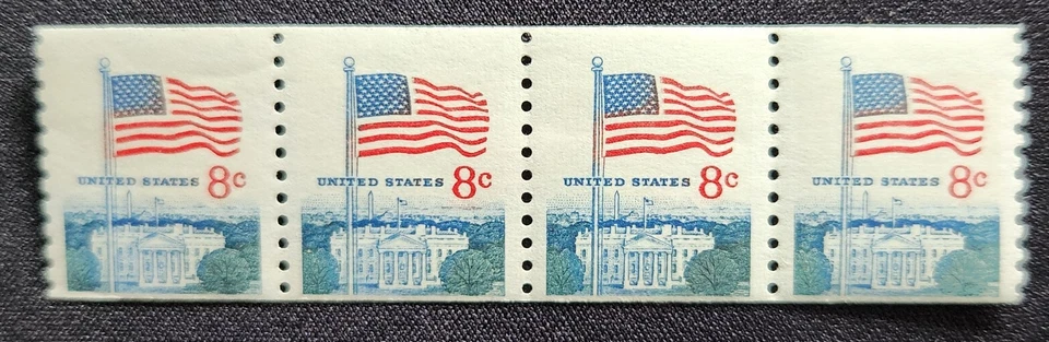 US Scott 1338G - Flag & White House - MNH - 1971 Issue - Coil of 4 - Image 1 of 1