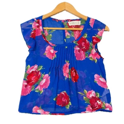 Blusa De Colección Abercrombie Fitch XS Azul Floral Gasa Manga Acampanada Plisada Y2K Foto 1 de 4