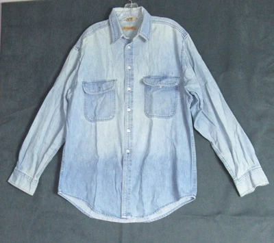 Camisa Vintage Tallada con Volantes Para Hombres Grande Azul Denim Western Grunge Hecha en EE. UU. Años 90 Y2K Foto 1 de 4