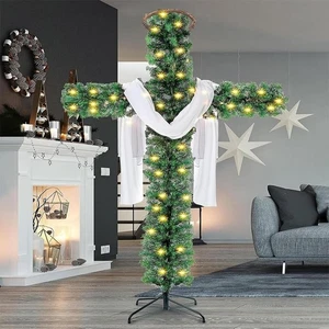 59 Zoll vorbeleuchteter künstlicher faltbarer Weihnachtsbaum mit LED-Licht Seidenkrone - Bild 1 von 7