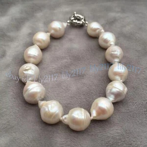 Rare 15-20mm Genuine Natural South Sea White Baroque Keshi Pearl Bracelet 8'' - Picture 1 of 5
