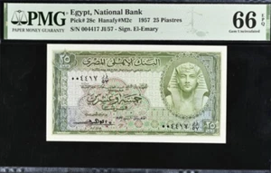 1957 Egypt 25 Piastres P28c BANKNOTE CURRENCY UNC PMG 66 - Picture 1 of 2
