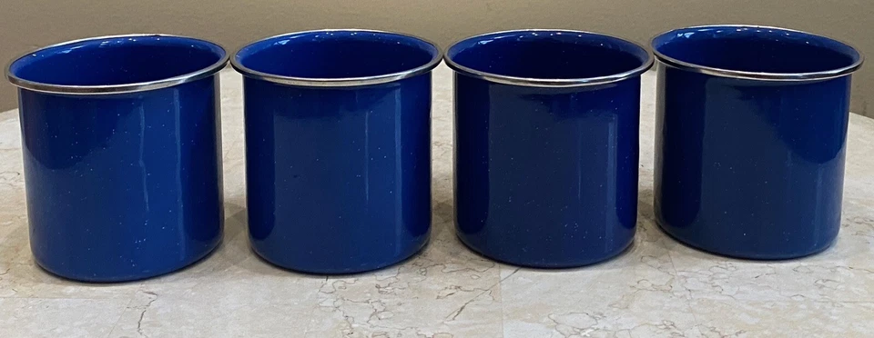 Vintage 1990's Blue White Speckled Enamelware Metal Cowboy Coffee Mug 4" Tin Cup - Image 1 of 4