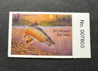 WTDstamps - 2017 WISCONSIN - State Trout Fishing Stamp - Mint OG NH - Image 1 of 2