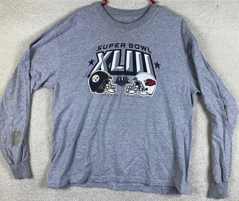 Arizona Cardinals Reebok T Shirt L Gray Adult Size Large Super Bowl XLII Shirt Cover