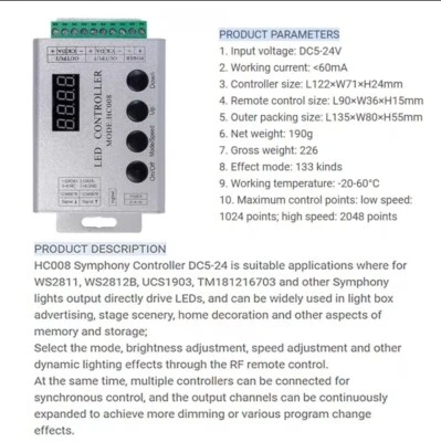DC 5V 12V 24V 4Keys HC008 programmable RGB led pixel controller 133 effect modes - Image 1 of 4