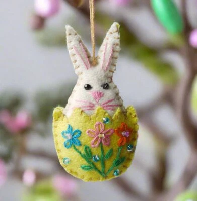 Primitive Handcrafted Spring Easter Felt 2.5” Heart w/ Spring Bunny in Egg Ornam - Image 1 of 2
