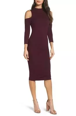 FELICITY & COCO Purple Cold Shoulder Stretch Bodycon Ponte Knit Dress S = 4/6 - Image 1 of 4